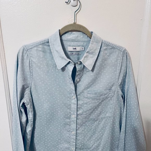 Twik Exclusive 100% Cotton Button Down Shirt, Light Blue/Floral, US M - Picture 2 of 7
